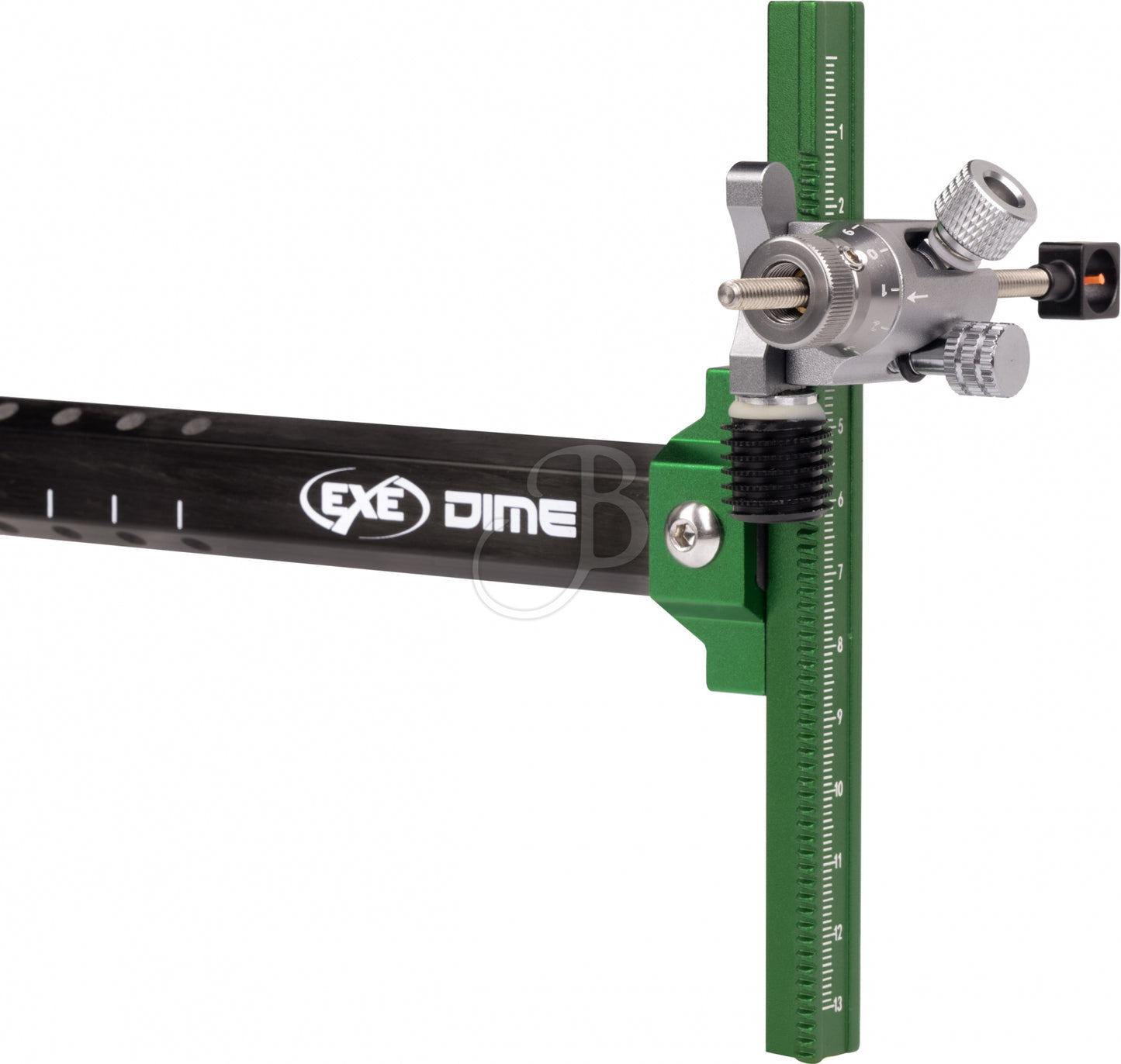 Schwarzes EXE Dime Visier für Kopfbedeckungen, mit verstellbarem Riemen und metallischer Befestigung.