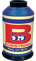 Blick auf das blaue Sehnengarn BCY B55 von BCY Fibers, fein gewickelt, ideal für Bogenschießen und Handarbeit.